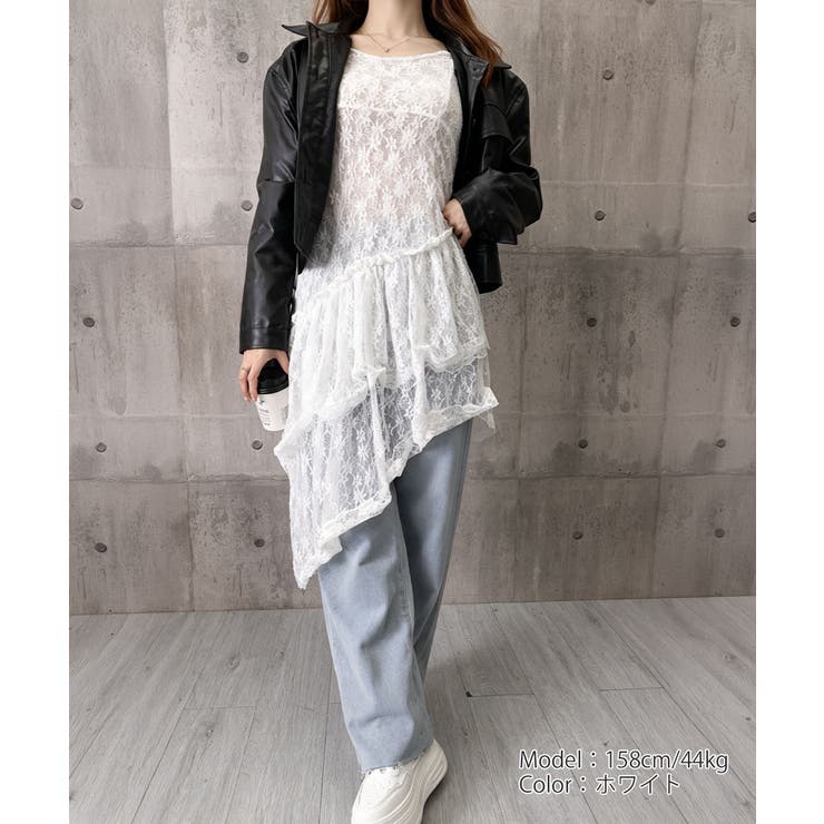 アシンメトリーキャミワンピきれいめ 透け感レースチュニック春夏 ティアードキャミ | SUNSHINE CLOSET | 詳細画像15 