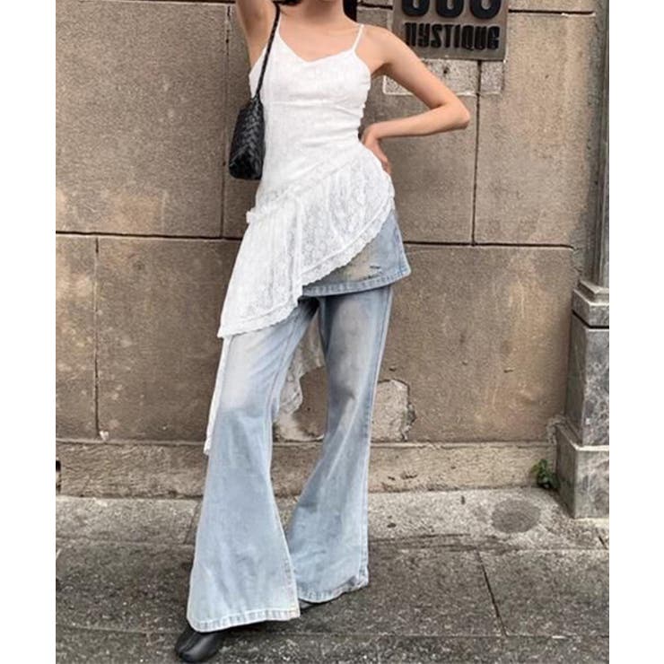 アシンメトリーキャミワンピきれいめ 透け感レースチュニック春夏 ティアードキャミ | SUNSHINE CLOSET | 詳細画像4 