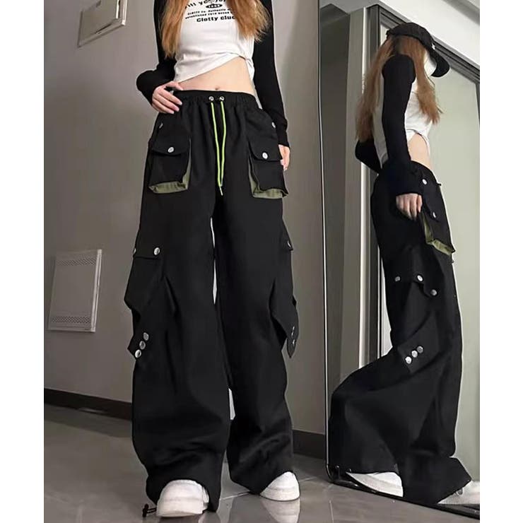 ストリートパンツレディース かっこいいワイドパンツ ウエストゴム楽ちんパンツ | SUNSHINE CLOSET | 詳細画像1 