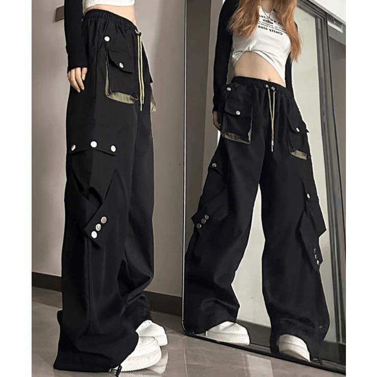 ストリートパンツレディース かっこいいワイドパンツ ウエストゴム楽ちんパンツ | SUNSHINE CLOSET | 詳細画像3 