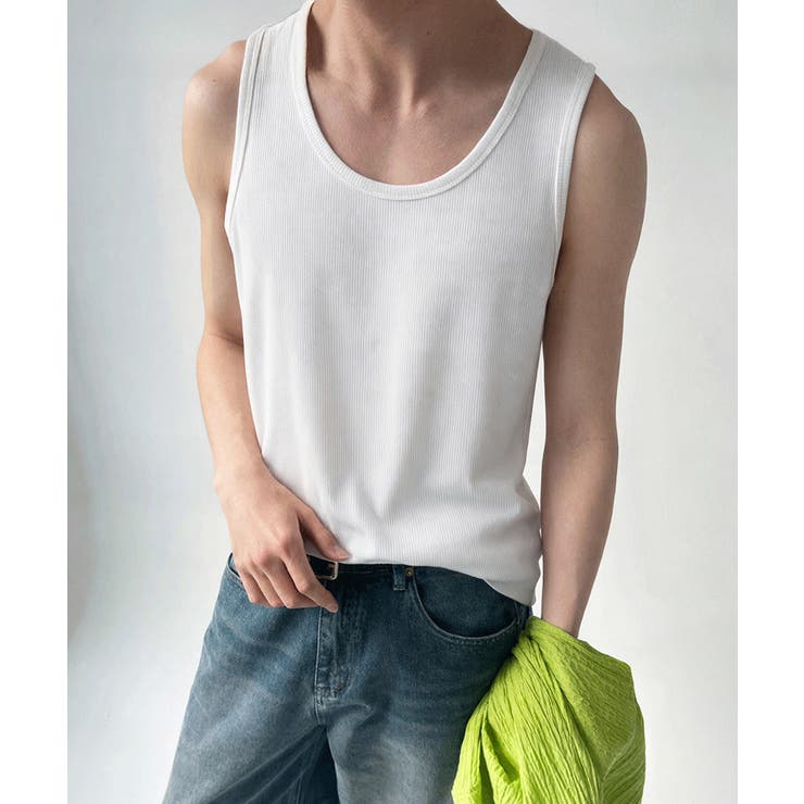 韓国風ノースリーブTシャツメンズ無地 ゆったりトップスおしゃれ 肩出しトップス男… | SUNSHINE CLOSET | 詳細画像1 