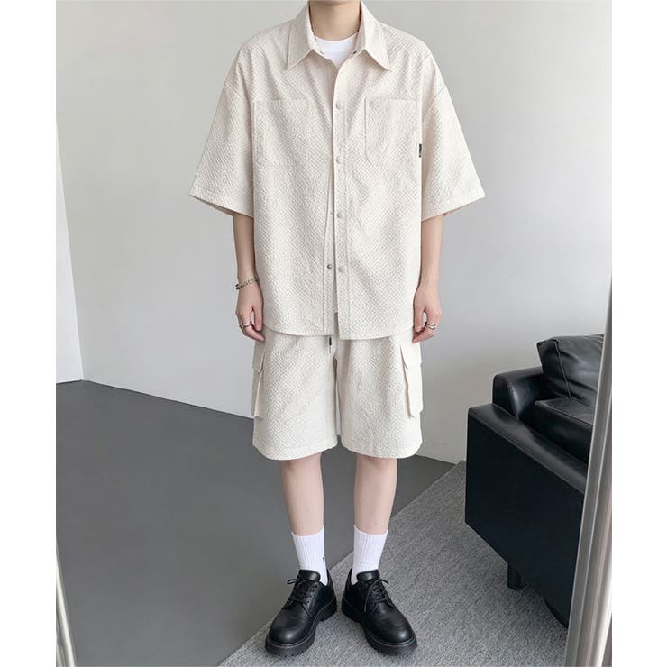 涼しいシアサッカー五分袖トップス カーゴショートパンツ半ズボン春夏 かっこいい夏… | SUNSHINE CLOSET | 詳細画像4 