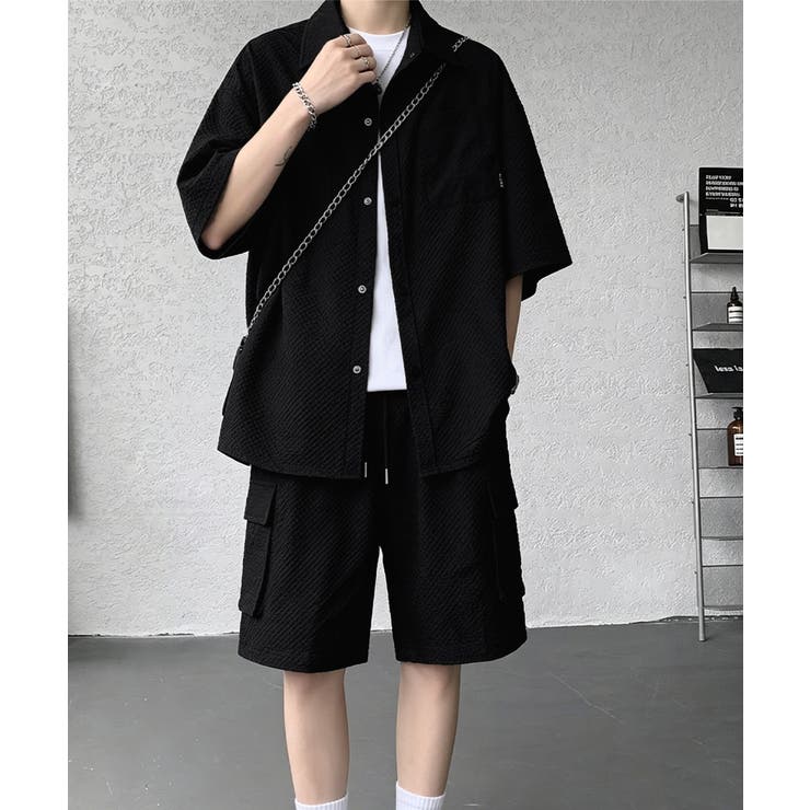 涼しいシアサッカー五分袖トップス カーゴショートパンツ半ズボン春夏 かっこいい夏… | SUNSHINE CLOSET | 詳細画像5 