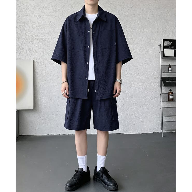 涼しいシアサッカー五分袖トップス カーゴショートパンツ半ズボン春夏 かっこいい夏… | SUNSHINE CLOSET | 詳細画像9 