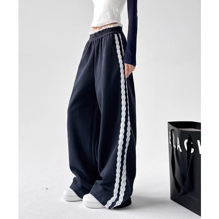 ウエストフリルワイドパンツレディース ハイウエストボトム きれいめ薄手ジャージス… | SUNSHINE CLOSET | 詳細画像15 