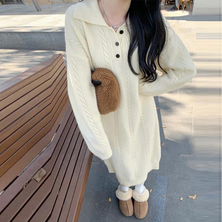 ケーブル編み ニットワンピース 韓国秋冬 | SUNSHINE CLOSET | 詳細画像7 