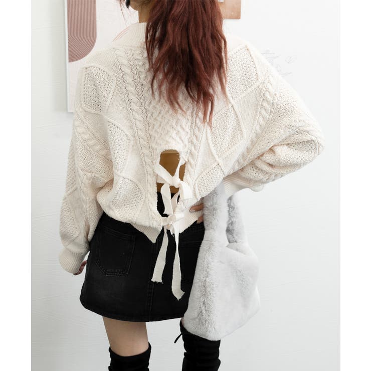 ケーブル編みニットトップス バックリボン | SUNSHINE CLOSET | 詳細画像16 