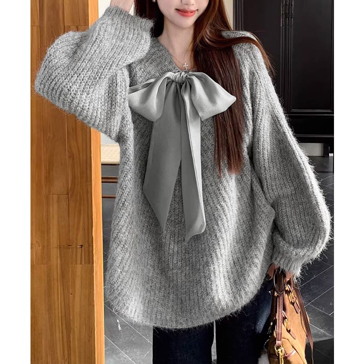 ビッグリボンタイニットプルオーバー韓国風 | SUNSHINE CLOSET | 詳細画像2 