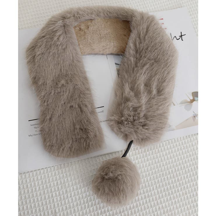 ポンポン付きフェイクファーマフラー暖かい[品番：AGCW0007222