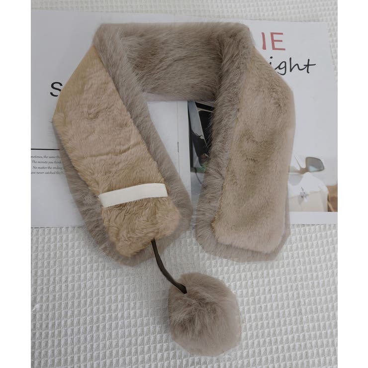 ポンポン付きフェイクファーマフラー暖かい[品番：AGCW0007222