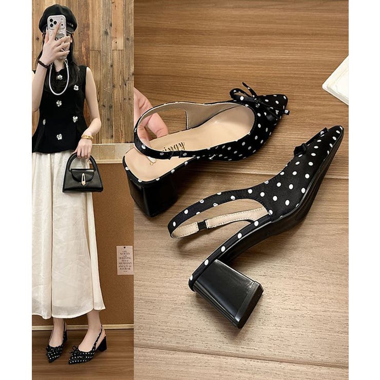 上品ドット柄パンプス チャンキーヒール 美脚見え春夏シューズレディース | SUNSHINE CLOSET | 詳細画像6 
