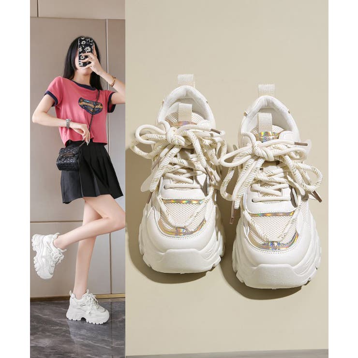 ボリュームソール レースアップ厚底スニーカー軽量 脚長見えカジュアルシューズ | SUNSHINE CLOSET | 詳細画像12 