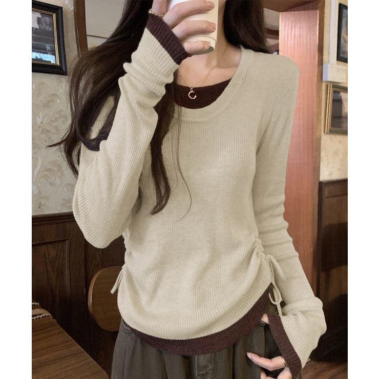 レイヤード風トップス長袖Tシャツ 韓国風 | SUNSHINE CLOSET | 詳細画像4 