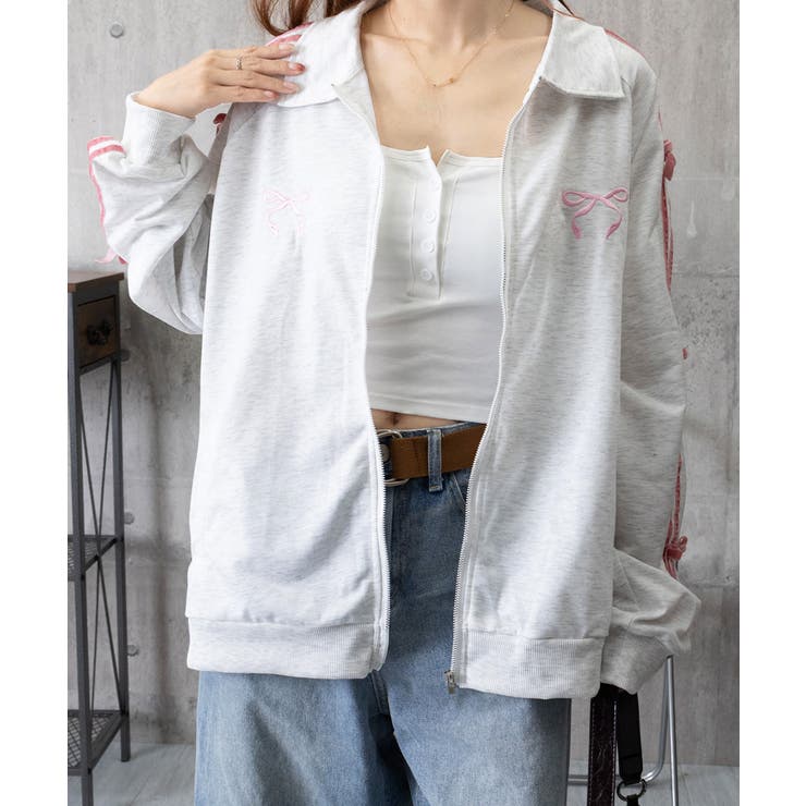 リボン付きスウェットジップアップパーカー | SUNSHINE CLOSET | 詳細画像10 