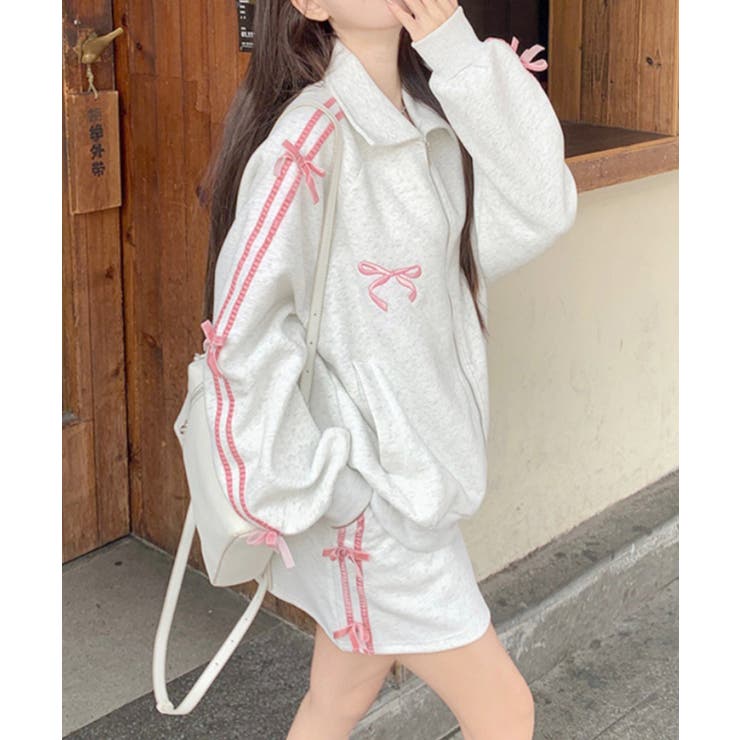 リボン付きスウェットジップアップパーカー | SUNSHINE CLOSET | 詳細画像2 