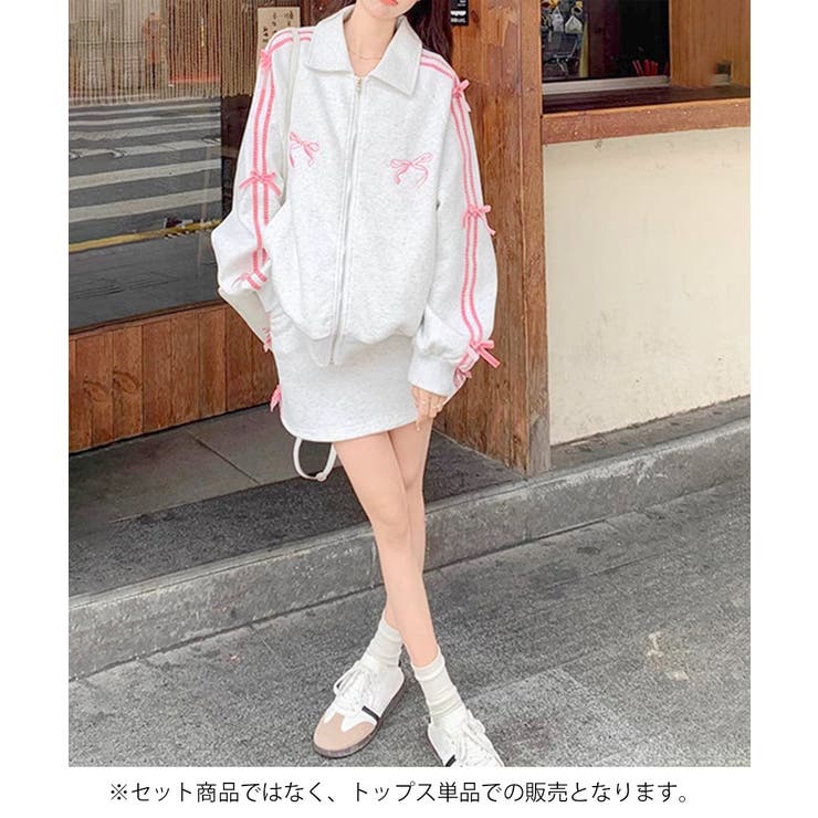 リボン付きスウェットジップアップパーカー | SUNSHINE CLOSET | 詳細画像5 