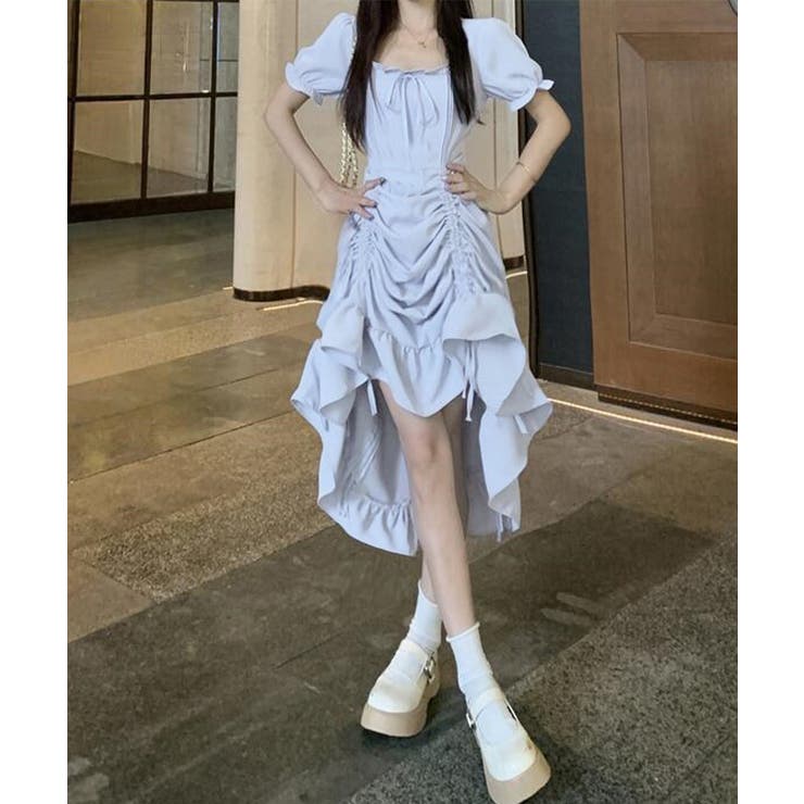 ドローストフリルワンピースレディース春夏 大人可愛いミモレ丈ワンピース ミニワン… | SUNSHINE CLOSET | 詳細画像12 