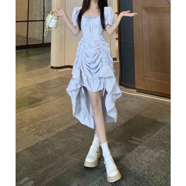 ドローストフリルワンピースレディース春夏 大人可愛いミモレ丈ワンピース ミニワン… | SUNSHINE CLOSET | 詳細画像13 