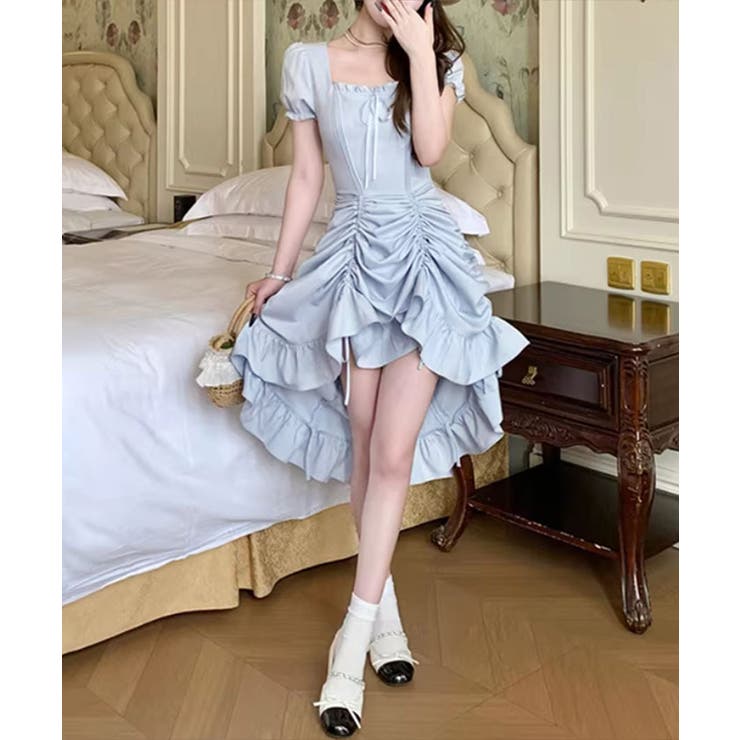 ドローストフリルワンピースレディース春夏 大人可愛いミモレ丈ワンピース ミニワン… | SUNSHINE CLOSET | 詳細画像23 