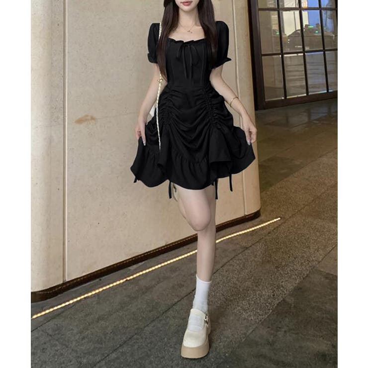 ドローストフリルワンピースレディース春夏 大人可愛いミモレ丈ワンピース ミニワン… | SUNSHINE CLOSET | 詳細画像3 