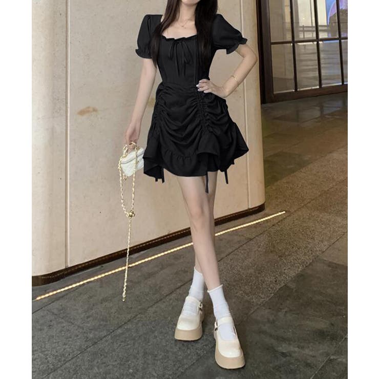 ドローストフリルワンピースレディース春夏 大人可愛いミモレ丈ワンピース ミニワン… | SUNSHINE CLOSET | 詳細画像4 