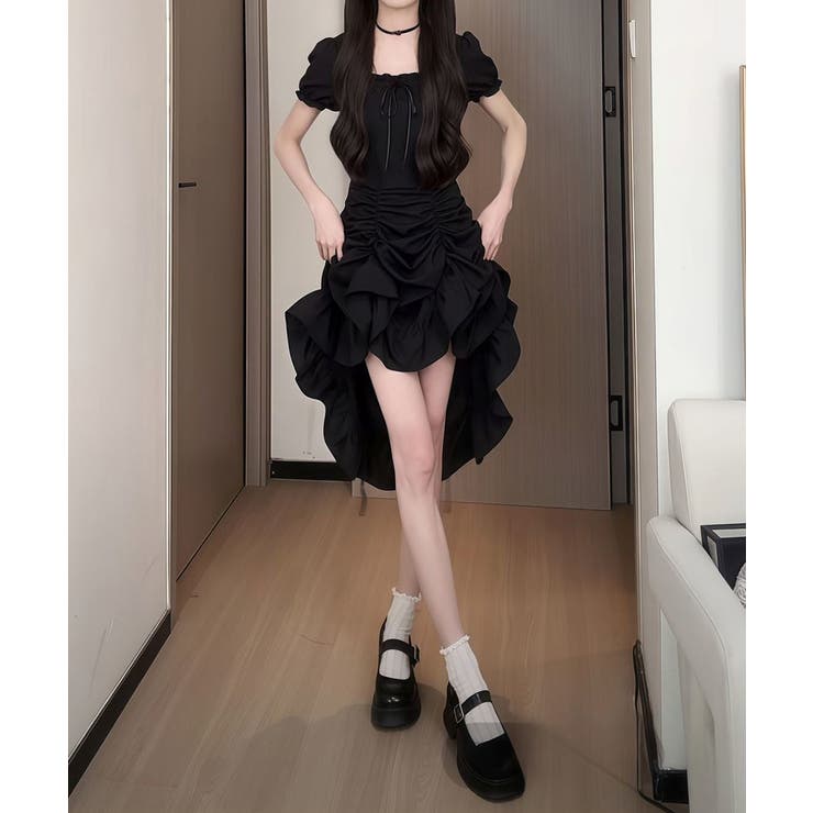 ドローストフリルワンピースレディース春夏 大人可愛いミモレ丈ワンピース ミニワン… | SUNSHINE CLOSET | 詳細画像5 