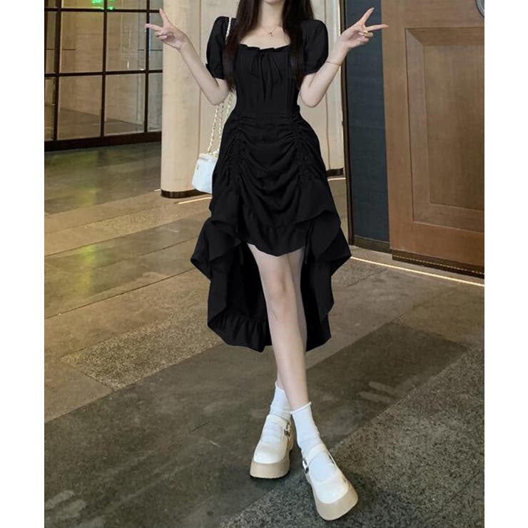 ドローストフリルワンピースレディース春夏 大人可愛いミモレ丈ワンピース ミニワン… | SUNSHINE CLOSET | 詳細画像6 
