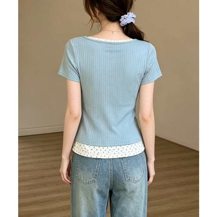 フェイクレイヤードtシャツレディース 前ボタンリブtシャツ 大人可愛い | SUNSHINE CLOSET | 詳細画像14 