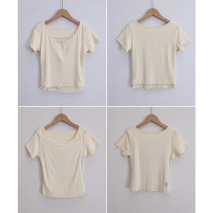 フェイクレイヤードtシャツレディース 前ボタンリブtシャツ 大人可愛い | SUNSHINE CLOSET | 詳細画像24 