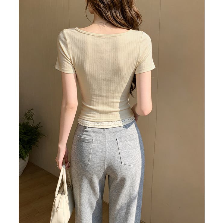 フェイクレイヤードtシャツレディース 前ボタンリブtシャツ 大人可愛い | SUNSHINE CLOSET | 詳細画像9 