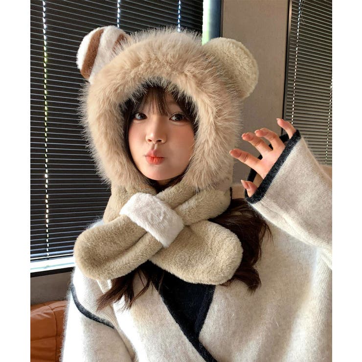 くまみみ帽子 マフラー付きファー帽子暖か | SUNSHINE CLOSET | 詳細画像1 