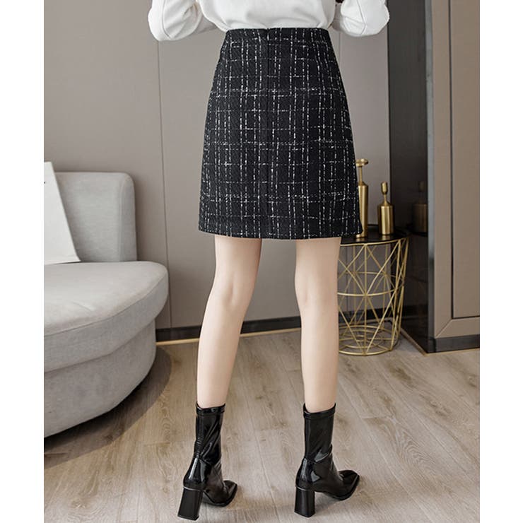 ツイード風スカート 韓国ミニスカート美脚[品番：AGCW0005307