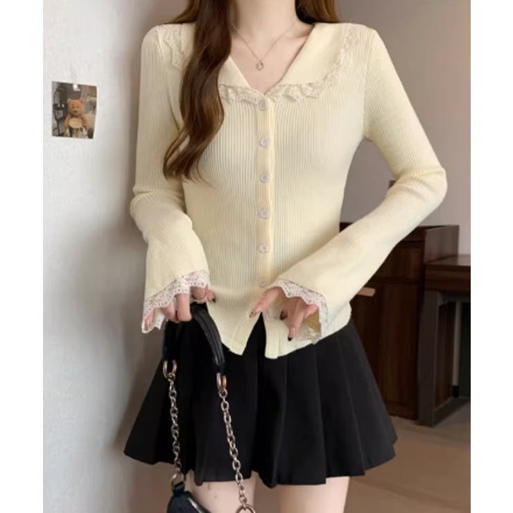 レーストリム Vネックリブニットトップス | SUNSHINE CLOSET | 詳細画像10 