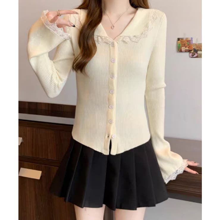 レーストリム Vネックリブニットトップス | SUNSHINE CLOSET | 詳細画像11 