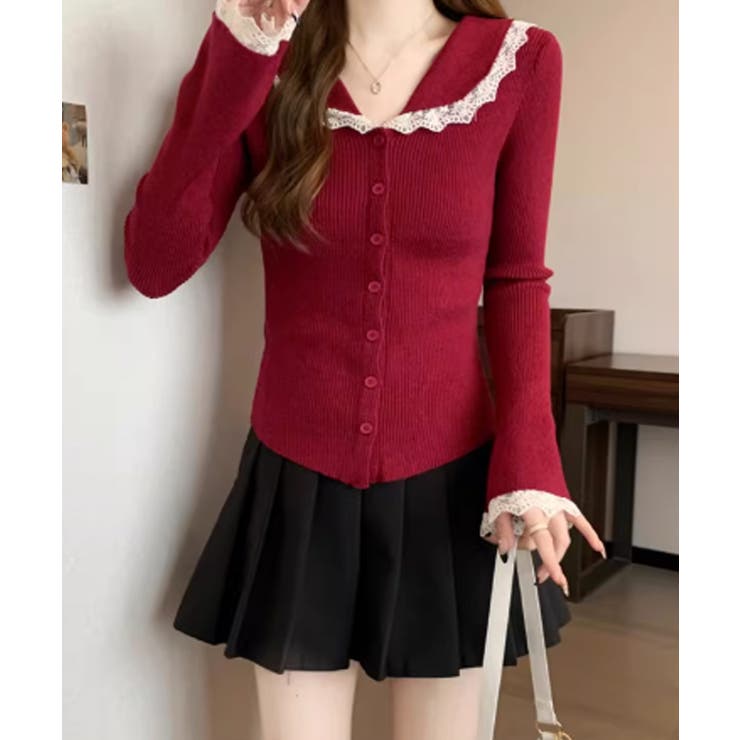 レーストリム Vネックリブニットトップス | SUNSHINE CLOSET | 詳細画像12 