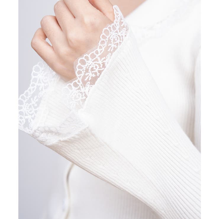 レーストリム Vネックリブニットトップス | SUNSHINE CLOSET | 詳細画像15 