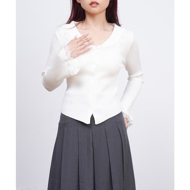 レーストリム Vネックリブニットトップス | SUNSHINE CLOSET | 詳細画像16 