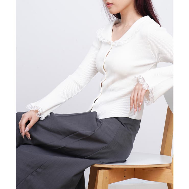 レーストリム Vネックリブニットトップス | SUNSHINE CLOSET | 詳細画像17 