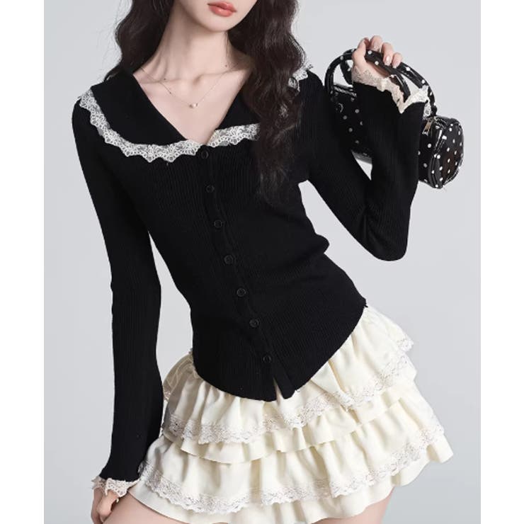 レーストリム Vネックリブニットトップス | SUNSHINE CLOSET | 詳細画像2 