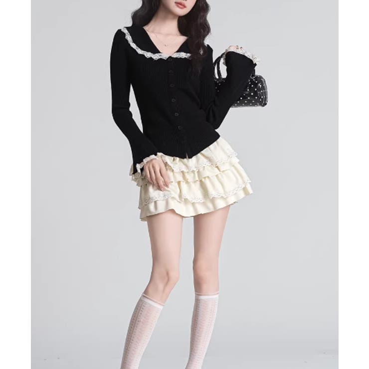 レーストリム Vネックリブニットトップス | SUNSHINE CLOSET | 詳細画像4 