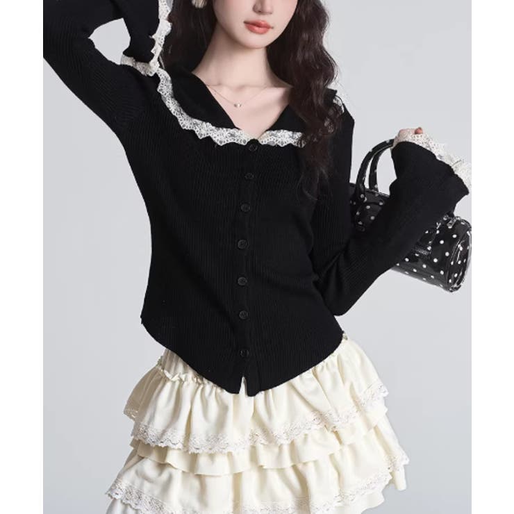 レーストリム Vネックリブニットトップス | SUNSHINE CLOSET | 詳細画像6 