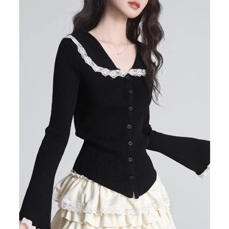 レーストリム Vネックリブニットトップス | SUNSHINE CLOSET | 詳細画像7 