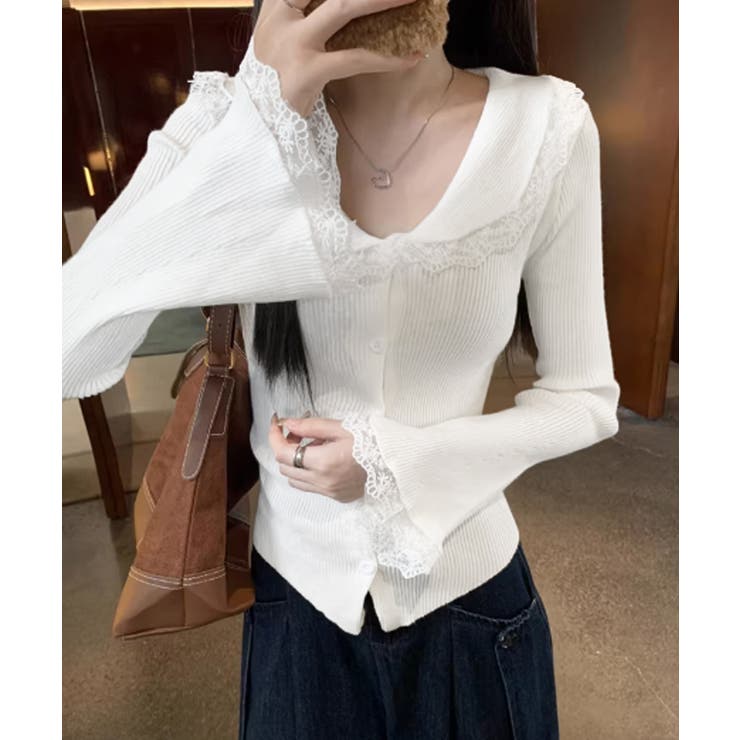 レーストリム Vネックリブニットトップス | SUNSHINE CLOSET | 詳細画像9 