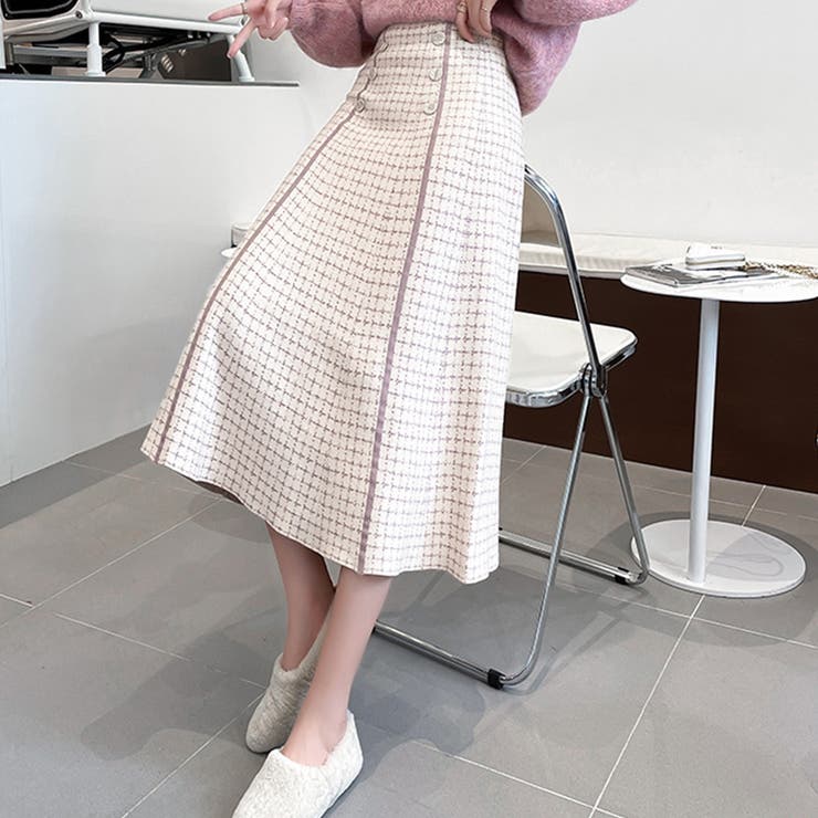 ライトベージュ | フレアスカートニットスカートハイウエスト | SUNSHINE CLOSET