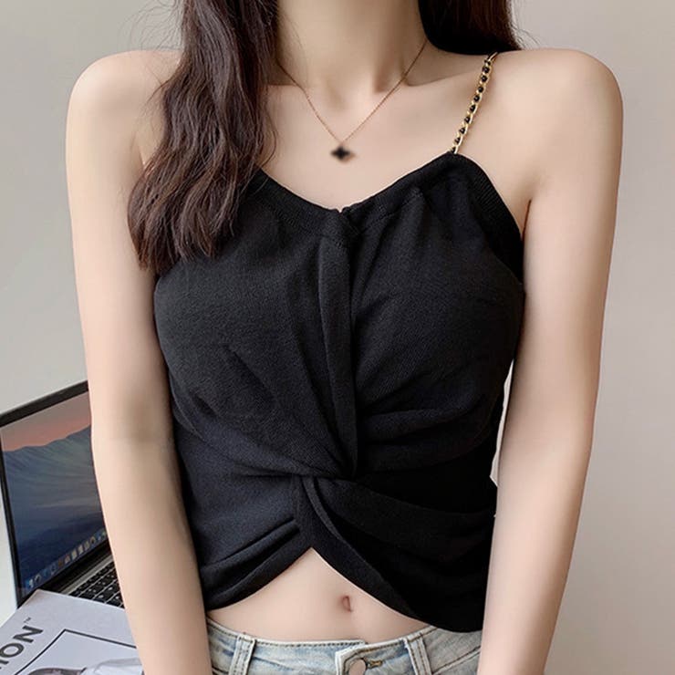 ブラック | ニットキャミソール オフショルダー 夏 | SUNSHINE CLOSET