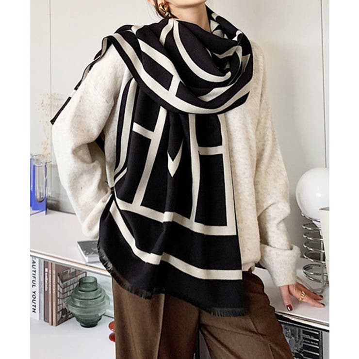 リバーシブル大判マフラー幾何学柄ストール | SUNSHINE CLOSET | 詳細画像4 