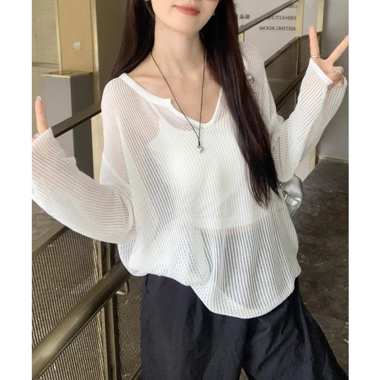 Vネックメッシュニットトップス 重ね着 レディース | SUNSHINE CLOSET | 詳細画像3 