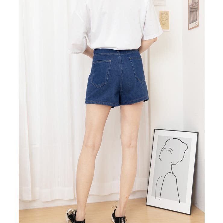 デニムショートパンツ ハイウエスト美脚夏[品番：AGCW0006894