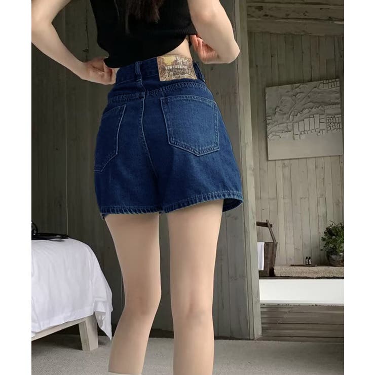 デニムショートパンツ ハイウエスト美脚夏[品番：AGCW0006894