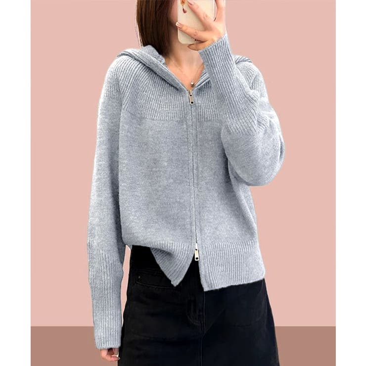 フード付きニットパーカー 体型カバー レディースフーディ | SUNSHINE CLOSET | 詳細画像2 